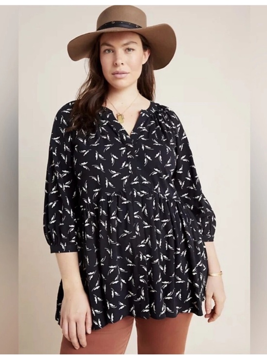 Anthropologie Tops - Anthropologie Maeve Winona women size  S Black Printed Peasant Tunic Blouse